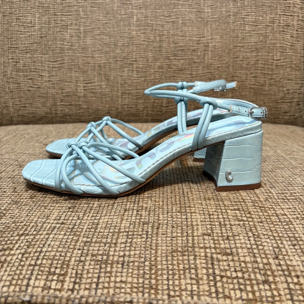 NWOT Circus by Sam Edelman Blue Alligator Strappy Block Heel Sandals Size 8